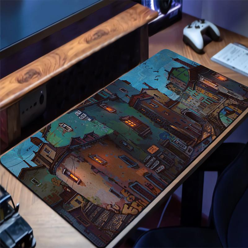 Mouse Pad Gaming Accessories Keyboard Pad Laptop Cartoon City Gamer Desk Mat Office Pc Anime Scenery Mousepad Kawaii Rug Carpet