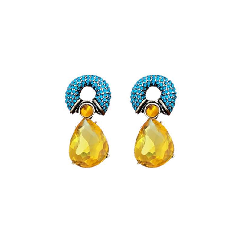 Винтажные серьги «Серебряная игла» с бриллиантовым кругом и каплей воды – Ретро стиль
