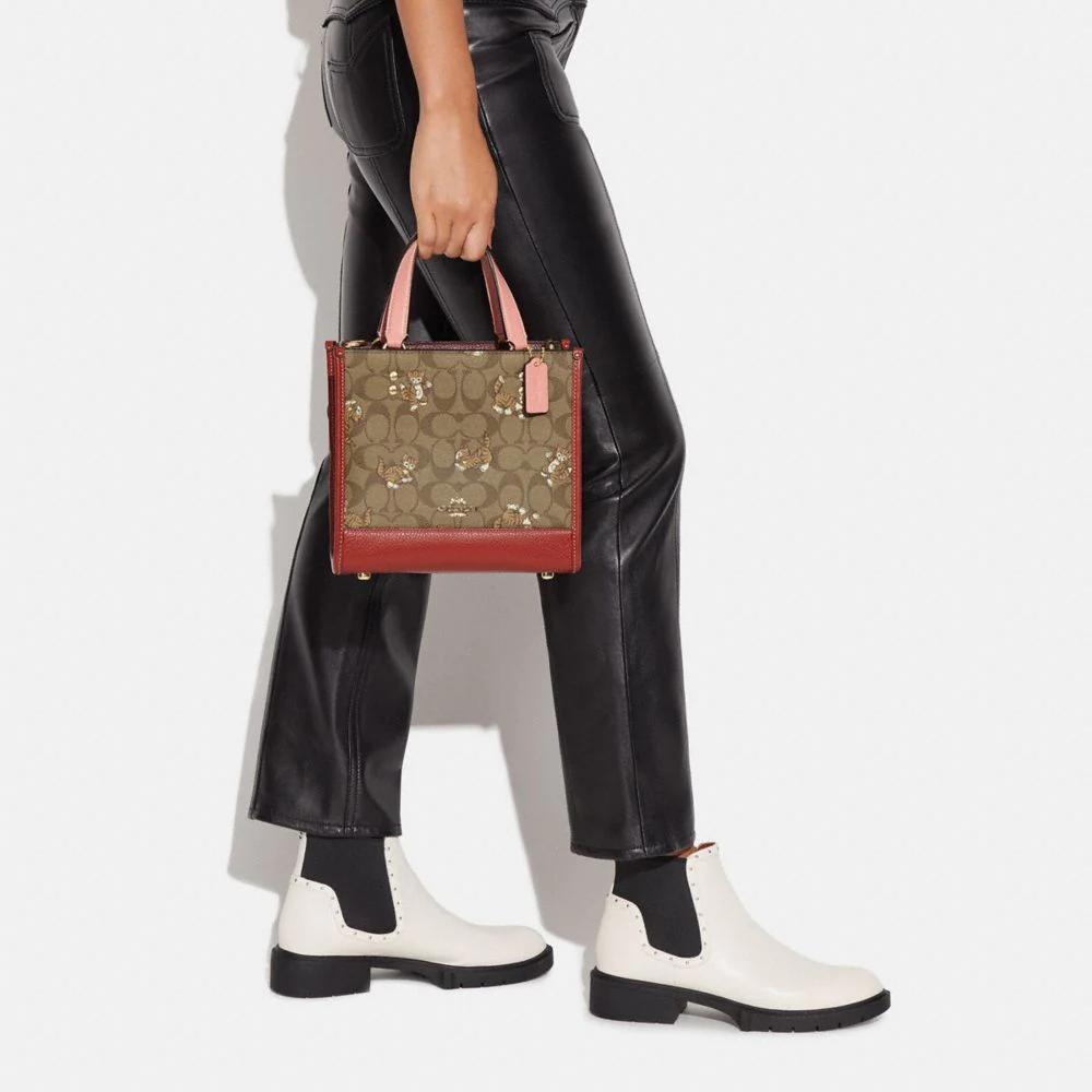 New COACH Dempsey Cow Leather Tote Bag, Shopping Bag, Crossbody Bag, Handbag Trumpets Women's Khaki Monogram CC424-IME7V