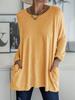 Women's Casual Spring and Summer Pocket Tunic Top O-neck Shirt Long Sleeve Shirt  Fashion Large Size Loose Solid Color T-Shirt