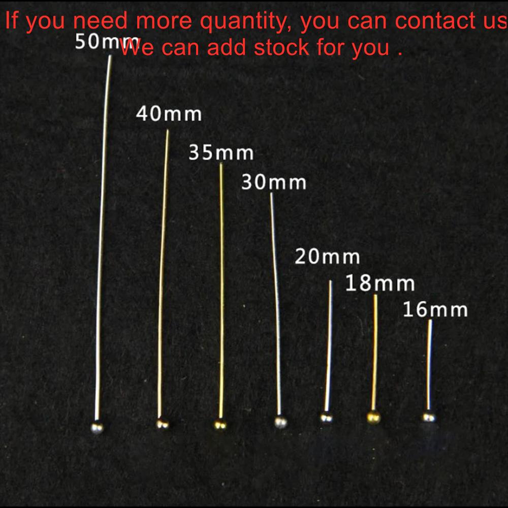 50-200pcs/lot 16 20 25 30 40 50 mm Gold Metal Ball Head Pins For Diy Jewelry Making Head pins Findings Dia 0.5mm Supplies