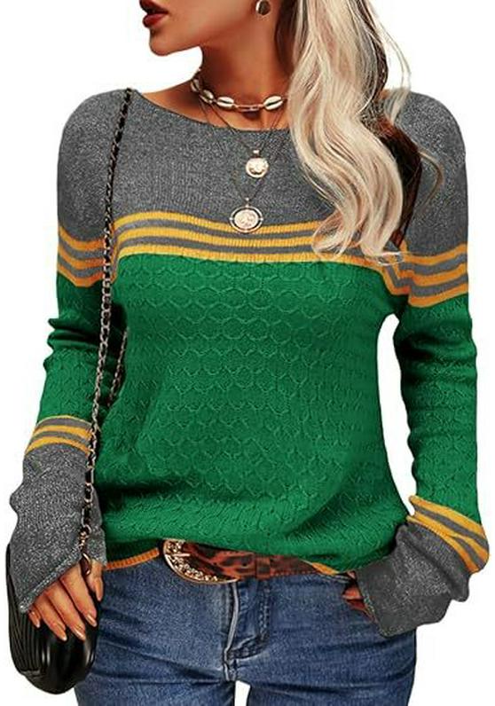 2025 European American Striped Color Block Knit Sweater: Autumn/Winter Women's Fashion Pullover