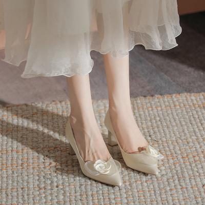 Свадебные туфли Камелия женские толстые каблуки не устают, неглубокий рот заостренный носок элегантные помолвочные высокие каблуки можно носить каждый день осенью