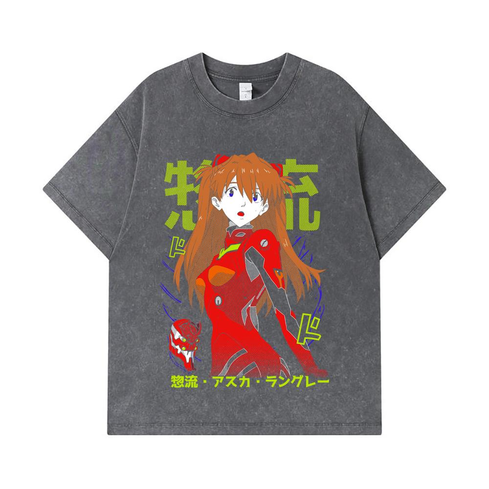 275 GSM Washed T-shirts 100% Cotton Evangelion V10 Asuka Print Unisex Heavy Cotton T Shirt