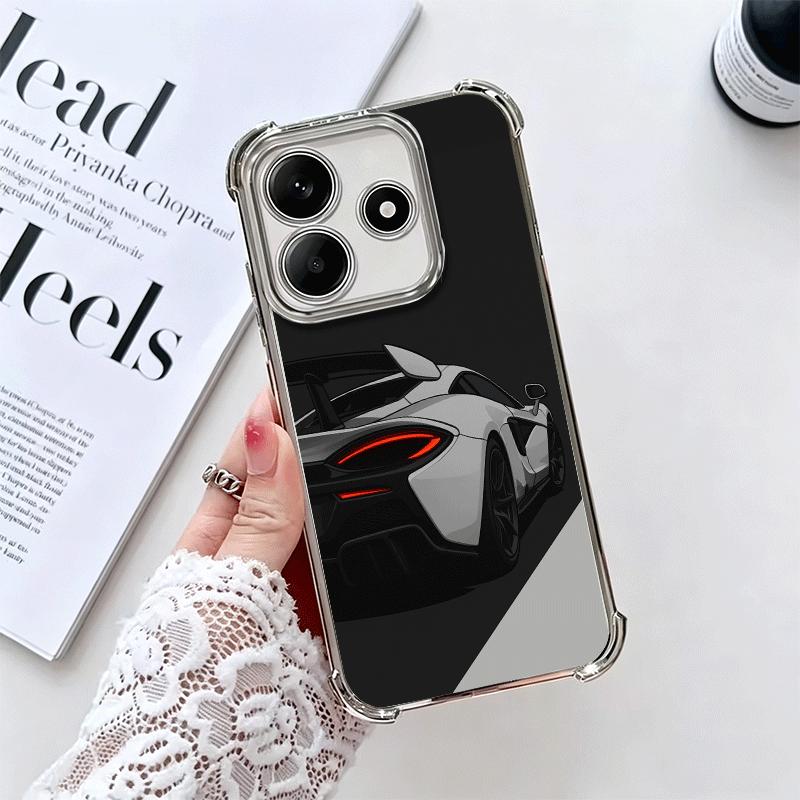Black White Sports Cars Aesthetics Plating Phone Case For Xiaomi Redmi Note 14 15 Pro Plus 13 12 11 11S 11T 10 9S 9 5G Anti-Fall