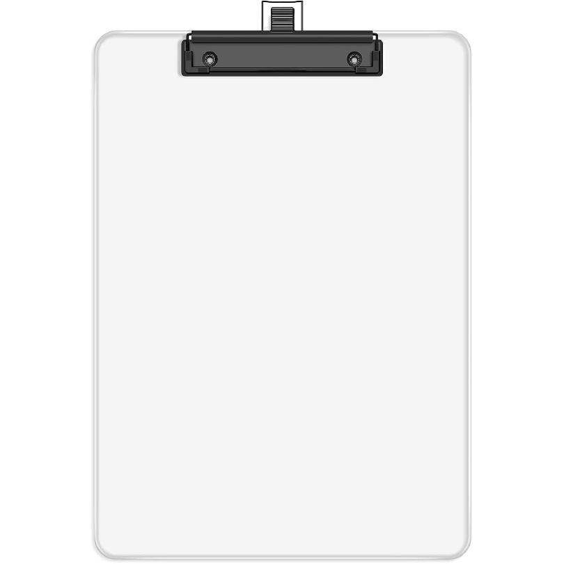 Clear Clipboard with Pen Holder, 8.5 x 11 Plastic Clip Boards with Black Low Profile Clip, Letter Size for Classroom, Teacher, Students, School,
