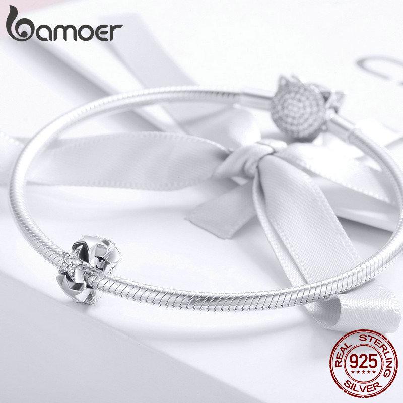 BAMOER из натурального стерлингового серебра 925 пробы, маленькие бусины от звезд до звезд, прозрачные проставки с цирконием, подходят для женских браслетов