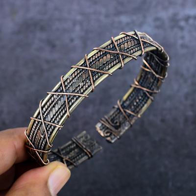 Натуральный винтажный вид Гесметон Медная проволока Обертка Манжета Браслет Регулируемый a3z00