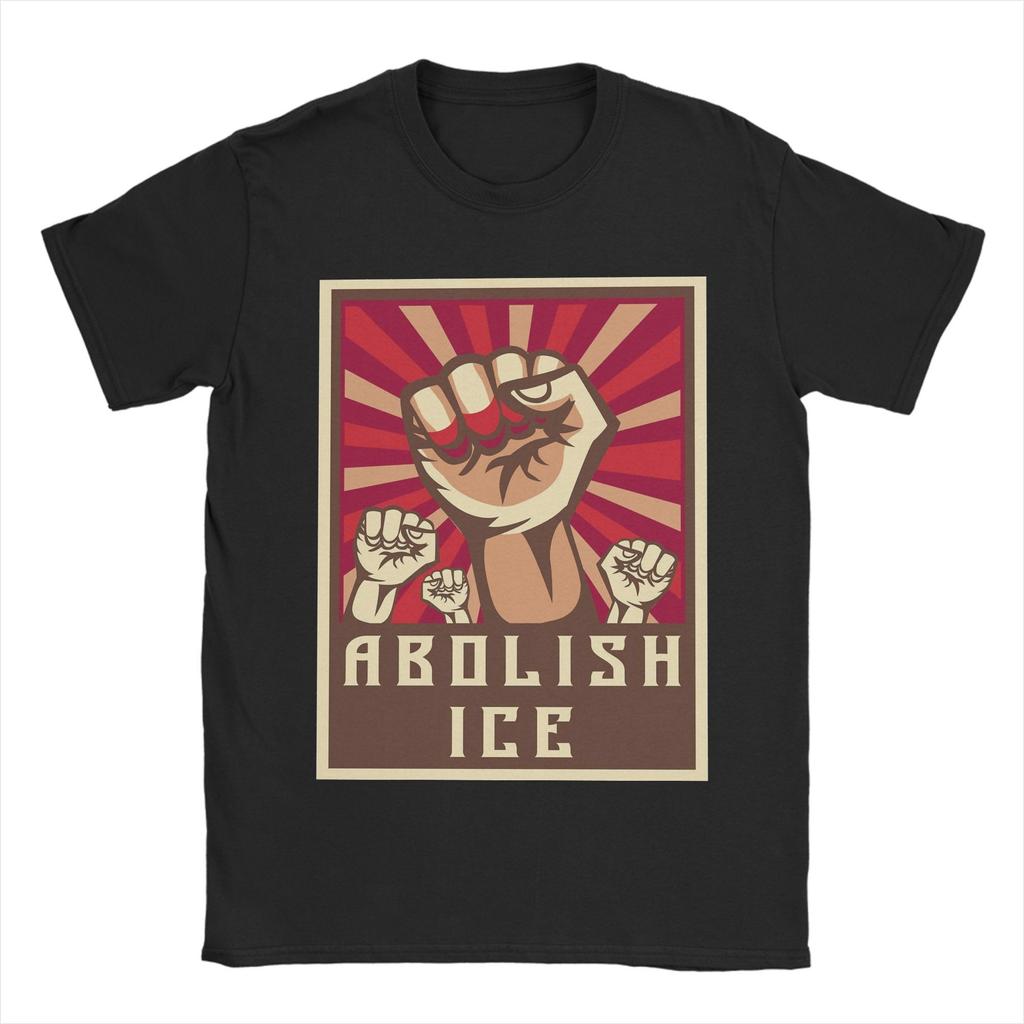 Abolish ICE Men T Shirt  Vintage Tees Short Sleeve Round Collar TShirt Pure Cotton 4XL 5XL Clothes