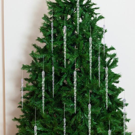 12 Pcs Clear Crystal-like Icicles Pendant Realistic Icicle Hanging Ornament Simulated Spiral Ice Cone for Xmas Tree Winter Ice Snow Theme Wonderland