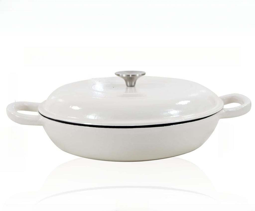 4.5L Dutch Oven Soup Pot Cast Iron Casserole Braiser Casserole Skillet with Lid and Dual Handles Dutch Oven Baking