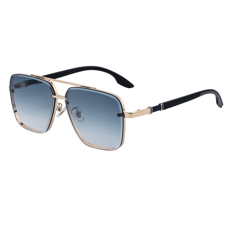 Box Sunglasses Men'S Personality Double Beam Sunglasses Metal Frame Retro Sunscreen Sunglasses