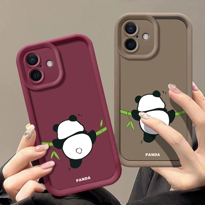 Сплошной цветной чехол с рисунком в виде панды для iPhone 16 Pro 15 14 Plus 13 12 Pro Max 11 Xs Xr 8 7, противоударный мягкий чехол из ТПУ для защиты линз от падений