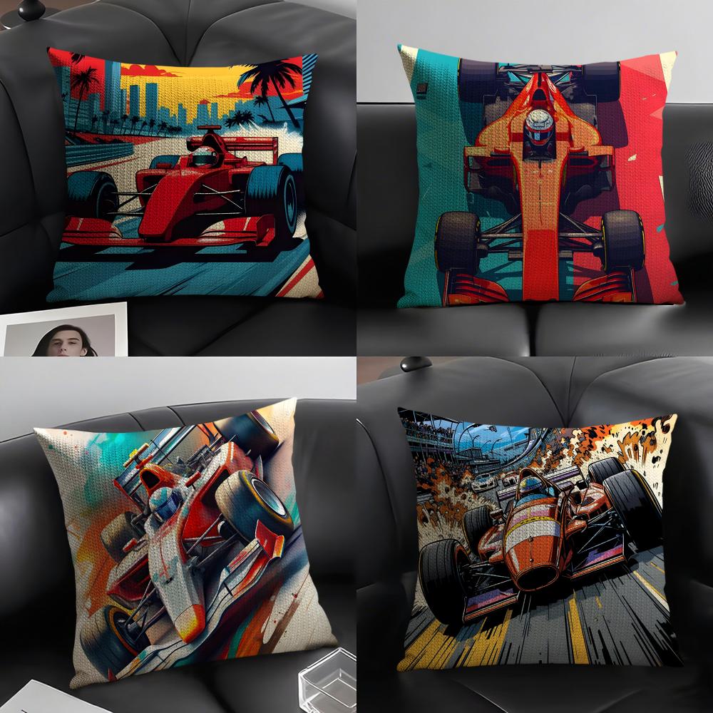 Racing Cool Cushion Cover Natural Linen Organic Fabric DoubleSided Printing Sofa Home Decor Gift Pillow Case