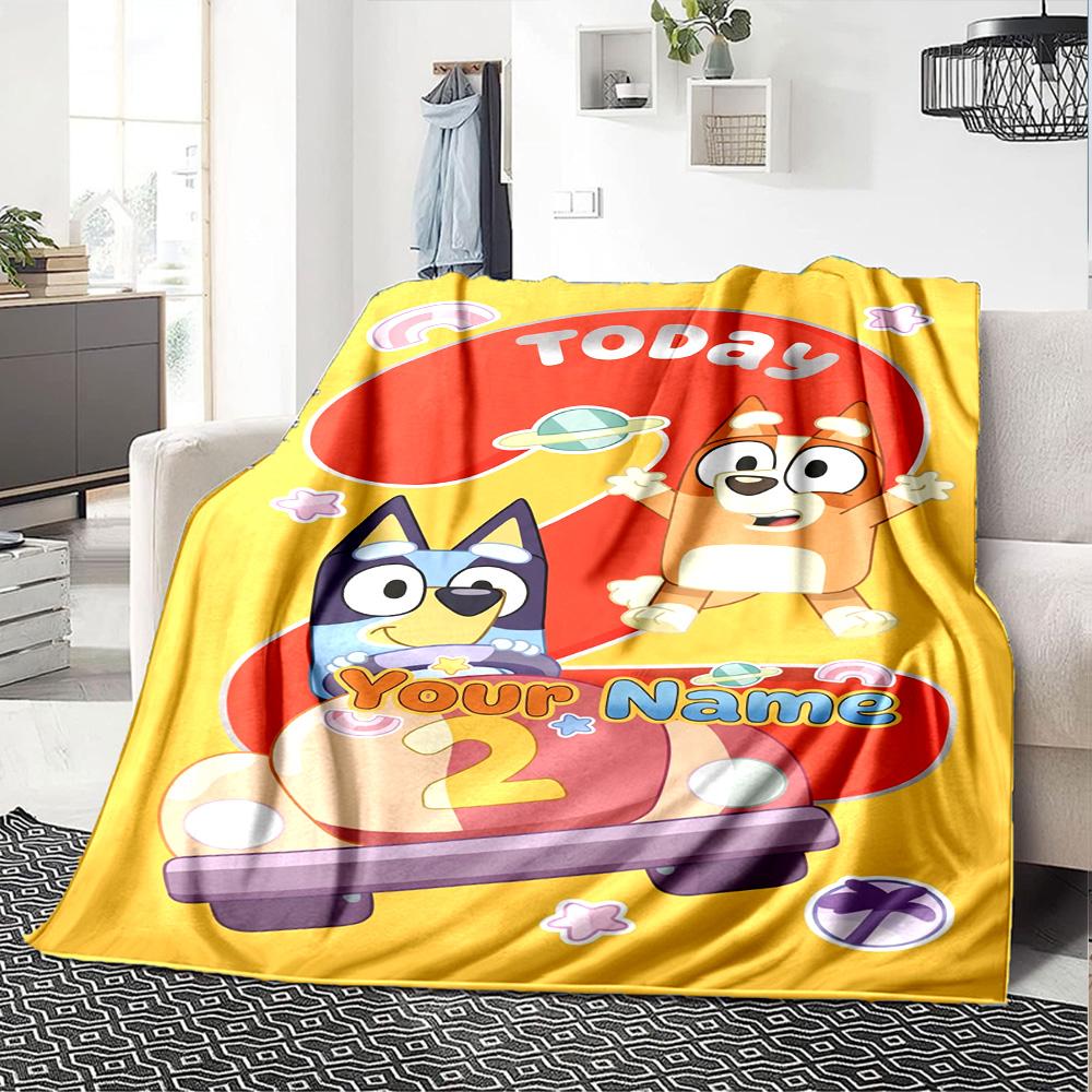Bluey Personalized Text Blanket Cozy Customizable Blanket Warmthful Decor Perfect for Picnics Office Chair Chair Seaside Four Seasons Universal
