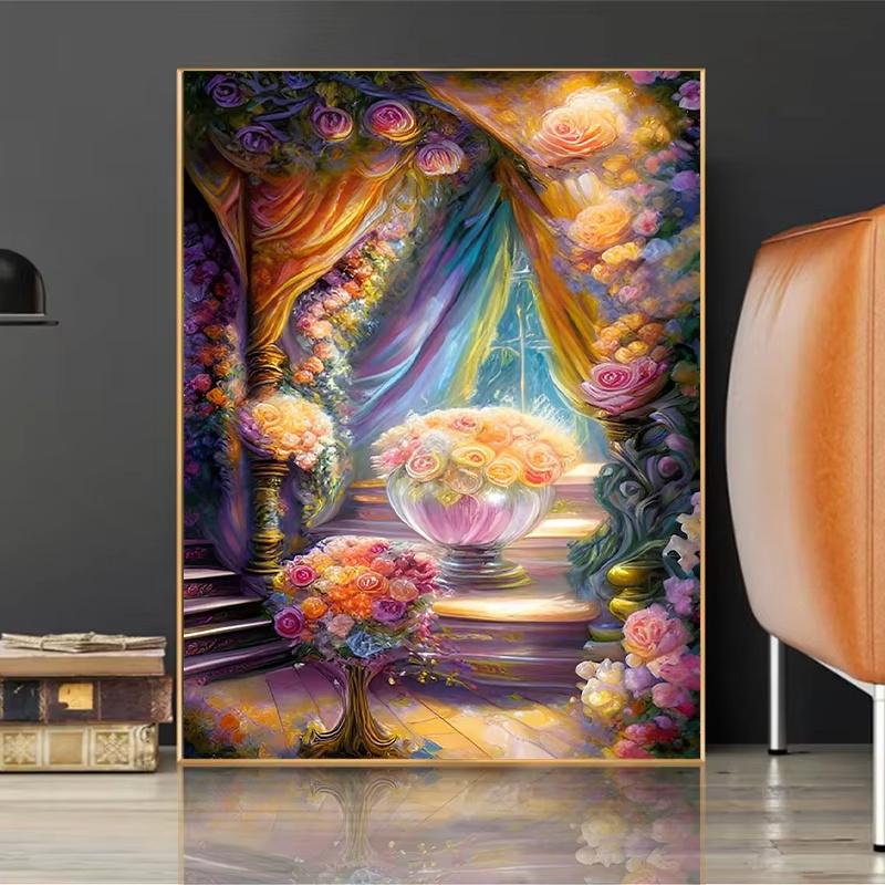 5D DIY Алмазная картина Цветочный пейзаж Алмазная вышивка Картина Полная круглая Алмазная мозаика DIY Стразы Домашний декор Подарки
