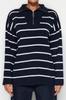 Women's Fashionable Stylish Sweater Navy Blue Wide Fit Zippered Striped Knitwear Sweater
