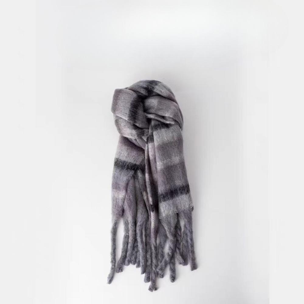 Клетчатый шарф женский корейский атмосферный теплый новый сухой розовый осенне-зимний белый мягкий бахромчатый платок-шарф