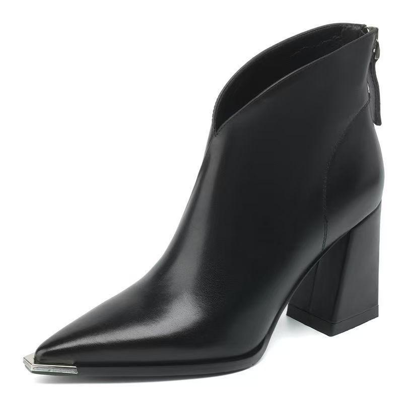 Pointed fashion velvet warm versatile thin boots women's winter new French temperament high-heeled Martin boots