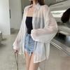 Summer Sun Protection Shirt Lapel Long Sleeve Button Down Shirt Pearlescent Chiffon Sunscreen Jacket Cover-up Outerwear