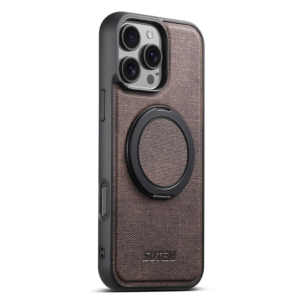 SUTENI G3 For iPhone 16 Pro Max Magnetic Case Rotating Ring Kickstand Jeans Texture PU TPU Phone Back Cover