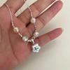 Aesthetic Colorful Rhinestone Star Pendant Silver Color Pearl Necklace for Women Beaded Neck Chain Jewelry Accessories