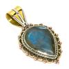 Natural Labradorite TwoTone 925 Solid Sterling Silver Jewelry Pendant 1.50" S5A53
