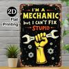 1pc 8x12" 2D Flat Printed Metal Sign - Vintage Worker & Tools Design, Gift for Car Enthusiasts Mechanics Humor Lovers
