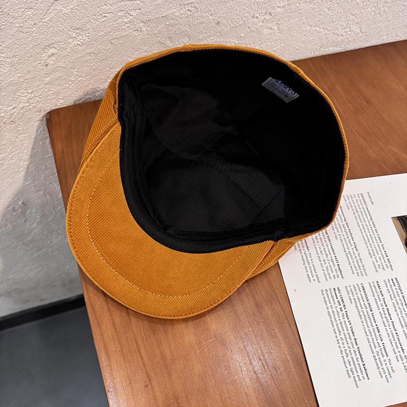 Corduroy Classic Solid Color Beret Cap With Warmth Sunshade For Gift Winter