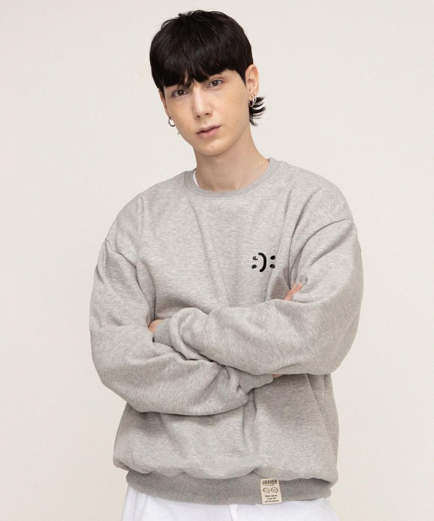 GRAVER [Unisex] Small Double Drawing Smile Sweatshirt_Gray