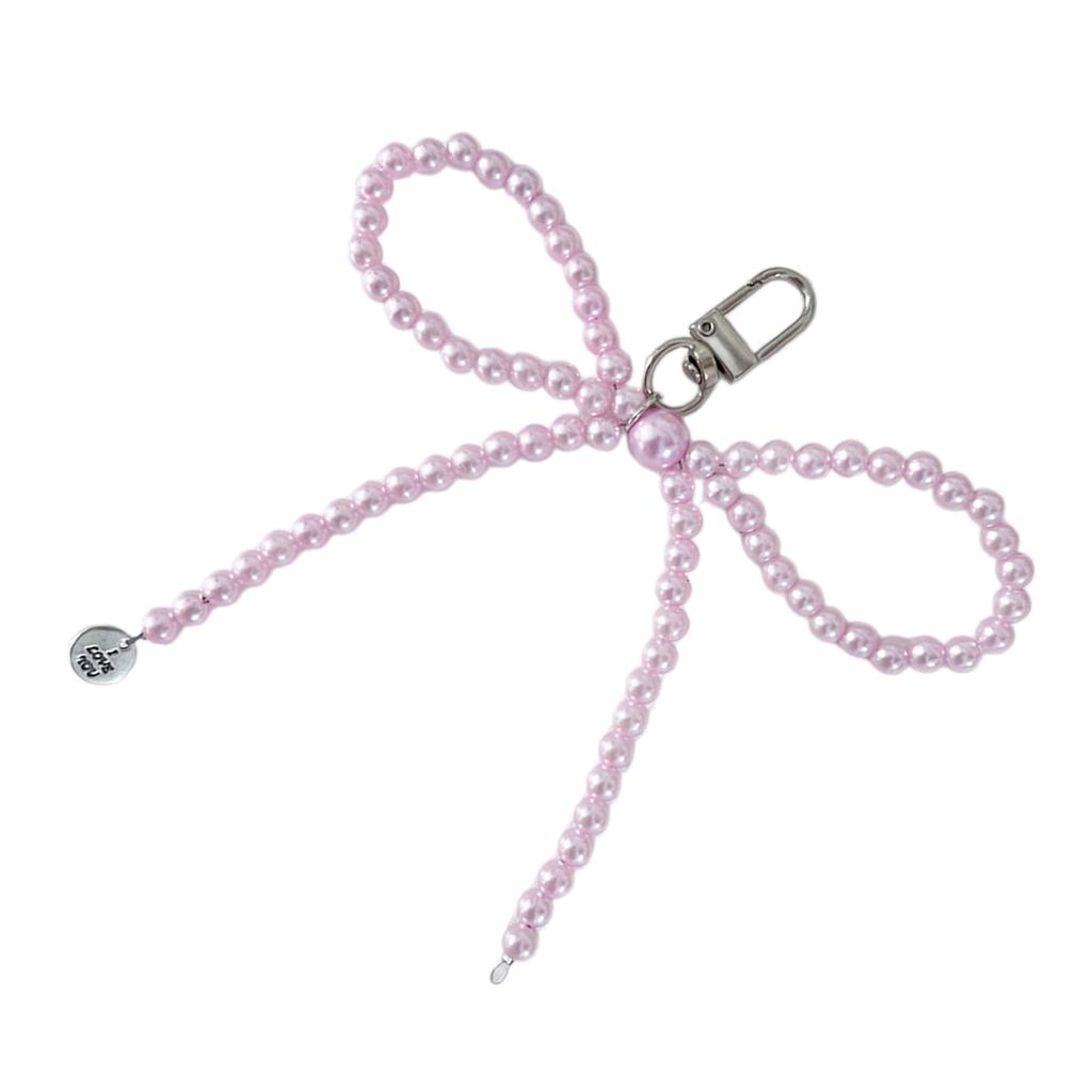 Sweet Pearls Bowknot Keychain Charm Pendant Handmade Heart Keyring for Women Fashionable Backpack Jewelry Ornament