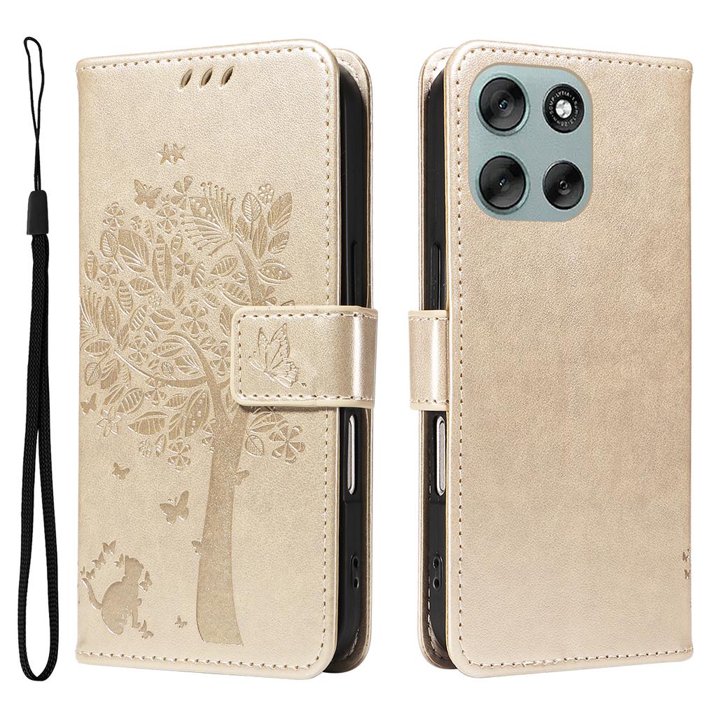 For Motorola Moto G56 5G Phone Case with Stand Cat Tree Pattern Leather Wallet Mobile Cover