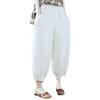 Women's Summer 100% Cotton Linen Lantern Pants - Casual, Loose, Nine-Point, Tie-Cuff Harem Style