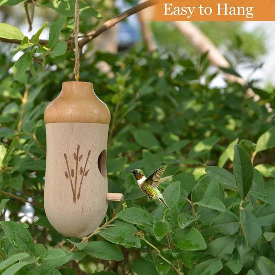 Домик для колибри, натуральный деревянный домик для гнездования колибри, изготовленный вручную, подвесной домик для птиц