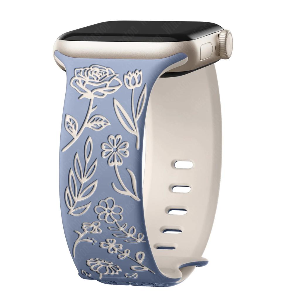 Ремешок с гравировкой и цветочным узором для Apple Watch Band Ultra 2 49/ 46/ 45/ 44/ 40/ 42 мм, браслет IWatch Series 10 9 8 7 6 SE 5 4