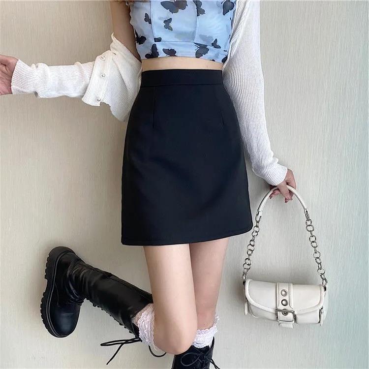 Летняя черная юбка А-силуэта с высокой талией 2025 - Защита от просвечивания, Приталенная, Универсальная, Большой размер