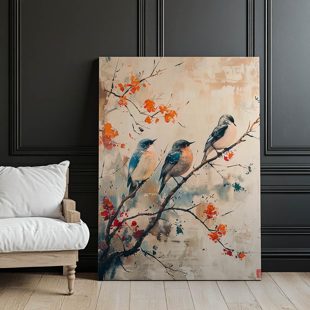 Gałązka Pełna Życia Gałązka Pełna Życia, 40X50 Cm, Rama Aluminiowa Złota, Papier Matowy 230 Gsm