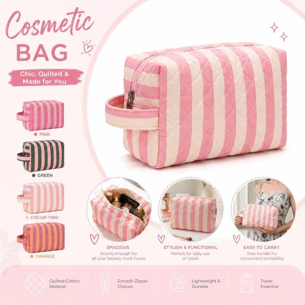 Large Capacity Toiletry Pouch Striped Travel Pouch Reusable Storage Bag Daily Use