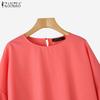 ZANZEA Женская повседневная блузка с круглым вырезом и оборками на рукавах