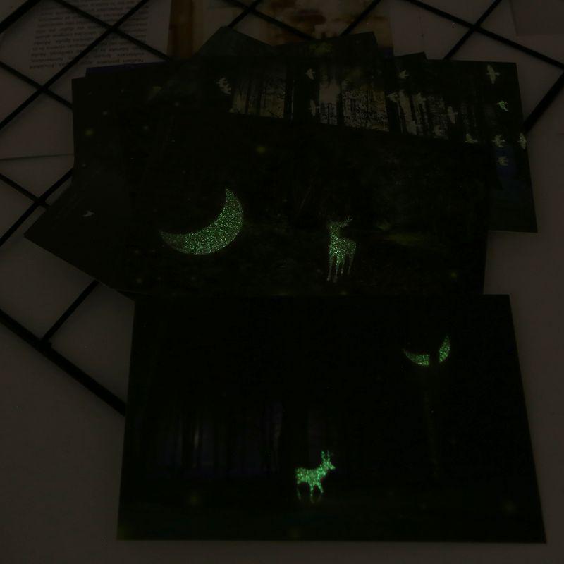 30pcs Vintage Luminous Postcard Glow In The Dark Forest Streamer Animal Greeting