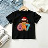 Kids Yellow Short Sleeve T Shirt Rainbow Glitter Dessert Style Number 67 Print Crew Neck Boys Girls Birthday Summer Tee