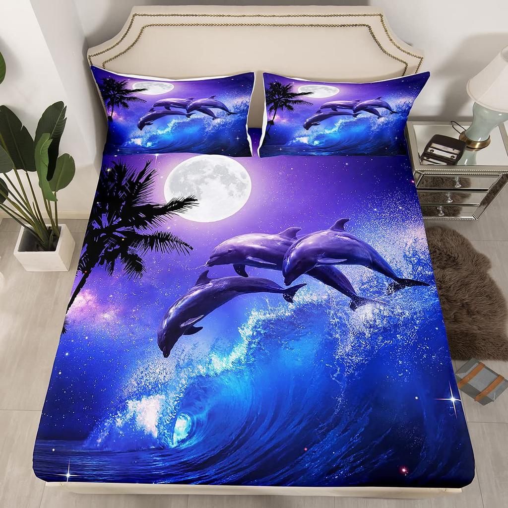 Мультяшный узор из костей Шапка на кровать из трех частей Цифровая печать Постельное белье Шапка на кровать Набор из трех частей Дети и взрослые