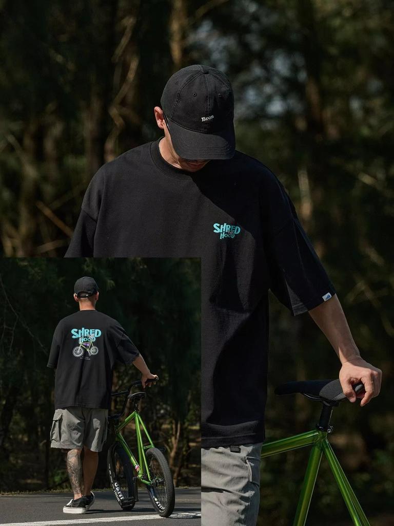 ZX 2026 new Retro bicycle letter pattern cotton loosefitting casual shortsleeved Tshirt  Retro outdoor hiphop streetwear