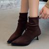 Fashion Pointed Toe Women Ankle Boots Suede Sexy Mid Heels Elegant Shoes Woman 2024 Trend New Snow Boots Pumps Winter Fad Mujer Botas