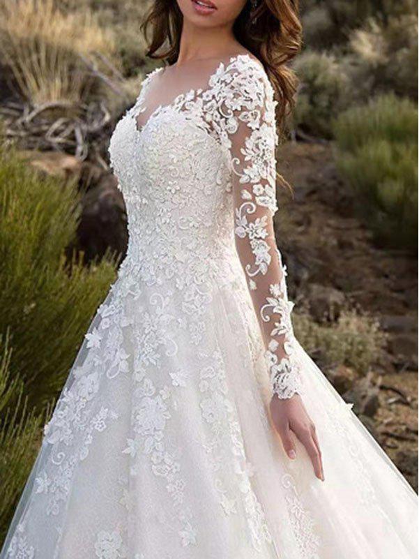 Женское кружевное свадебное платье 2024 года с цветочным шлейфом и элегантным вечерним платьем с юбкой-качели