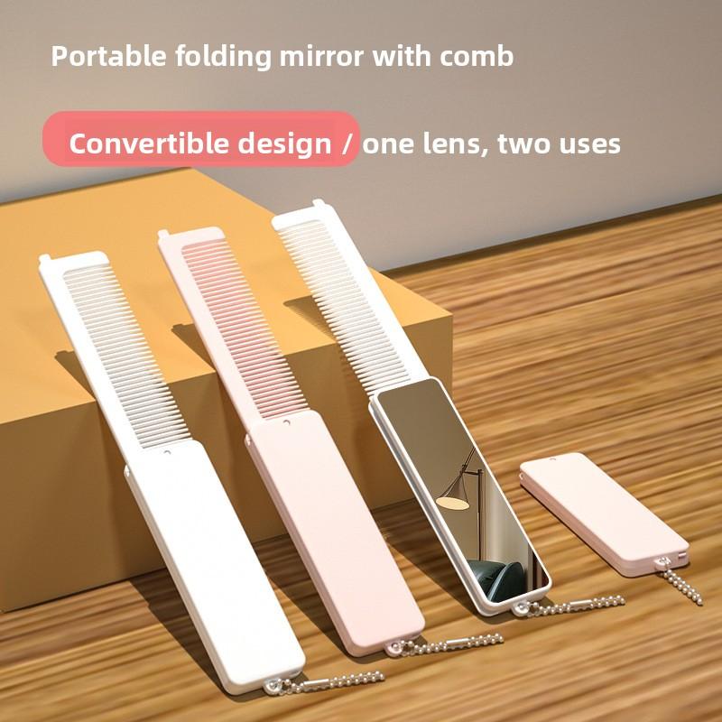 1PCS Portable Small Mirror Portable Mini Mirror and Comb Integrated Folding Mirror for Makeup Touch-up and Dressing with Built-in Makeup Mirror