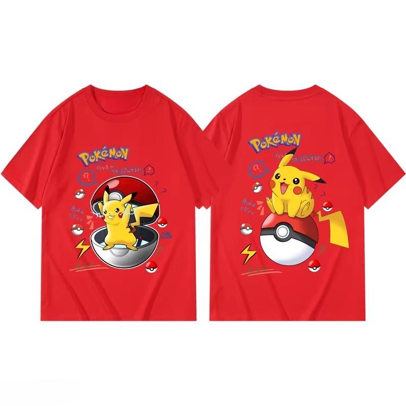 Potdemiel Summer New Pikachu Print Children's Cotton T-Shirt, Boys and Girls, Comfortable and Breathable Children's T-Shirt