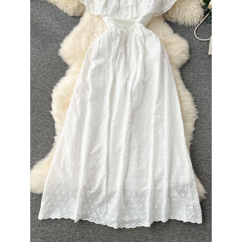 Off-the-Shoulder Sweet Lotus Leaf Silm Long Dress