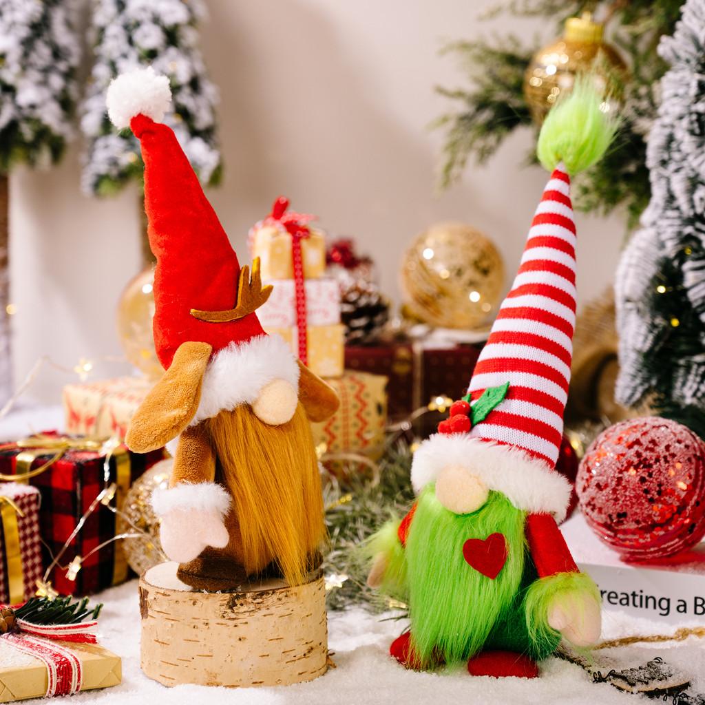 Adorable Red And White Striped Grinch And Rudolph Gnome Christmas Decoration Plush Figure
