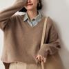 Women's Loose V-Neck Cashmere Sweater - Autumn/Winter 2024 Retro Korean Style Knitwear